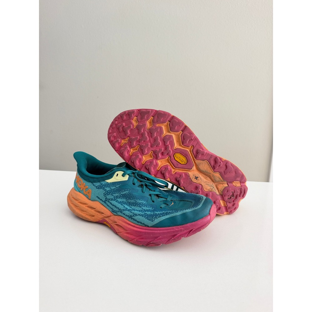 Hoka Speedgoat 5 Trail Running Shoes Womens 8.5 Teal Orange Pink 1123158 DLCR